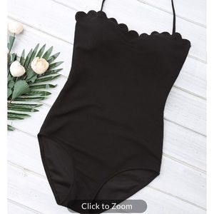 Black scalloped one piece swimsuit